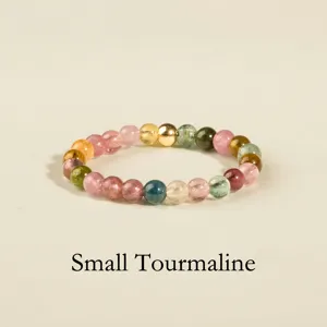 Anello Minimalista con Perline di Tormalina Arcobaleno per Donna Riempito in Oro 14K Pietra Naturale Anello Sottile Gioielli