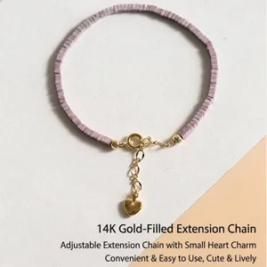 Minimalist purple lepidolite bead bracelet with 14K gold-filled heart charm