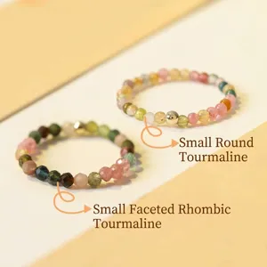Anelli delicati da 2mm in tormalina arcobaleno sfaccettata e tonda con oro 14k