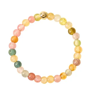 Anello minimalista sottile in perle di tormalina arcobaleno 2mm con perla in oro 14k