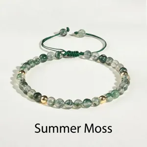 Natural Green Water Grass Moss Agate Bracelet For Women Hand Woven Adjustable Lucky Beads Niche Design Jewelry Summer Style Gift