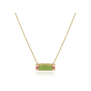Vintage S925 Sterling Silver Hetian Nephrite Jade Saddle Flower Pendant Necklace Gold Plated Chinese Style Women Jewelry