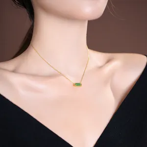 Elegant S925 silver necklace with green Hetian jade saddle pendant for women.