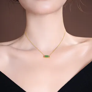 Elegant S925 silver necklace featuring a rectangular green Hetian jade saddle pendant