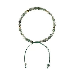 Handmade minimalist green moss agate beaded bracelet with adjustable cord and gold spacers
