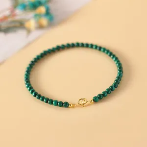 Dainty natural green malachite beaded bracelet with elegant gold clasp minimalist jewelry