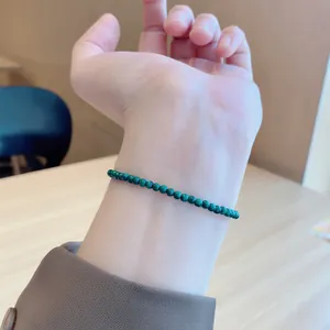 Natural green malachite bead bracelet with slim single strand design for elegant women