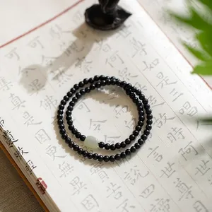 Pulsera de Cuentas de Madera de Ébano Vintage para Mujer Elegante Cuenta de Jade Nefrita Multicapa Envolvente Cuentas de Oración Budistas Hecho a Mano Joyería de Estilo Étnico Regalo