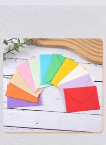 Detailed view of colorful mini envelopes set in various vibrant shades for greeting cards