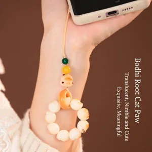 Charme de téléphone et bracelet en racine de Bodhi fait main en forme de patte de chat