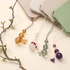 Natural Crystal Gourd Cell Phone Strap Handmade Lucky Wu Lou Pendant Keychain Charm Accessory For Women Men Car Hanging Decoration