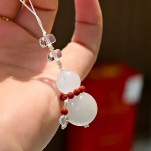 Natural White Phantom crystal gourd charm phone strap keychain accessory for peace and luck