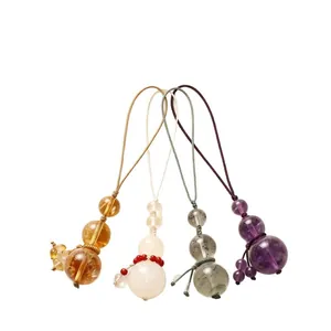 Set of assorted natural crystal gourd phone charms and keychains for wealth and safety