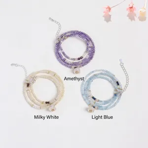 Nieuwe Chinese Stijl Gefacetteerde Kristal Perlenketting Armband Dubbel Gebruik Aquamarijn Amethist Citrien Zirconia Bloem Hanger Sieraden