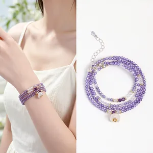 Nieuw-Chinese stijl gefacetteerde amethist kristallen armband met witte bloembedel