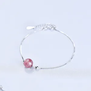 Minimalist Copper Strawberry Quartz Bracelet Women Elegant Gold Platinum Plated Amethyst Obsidian Crystal Beads Jewelry