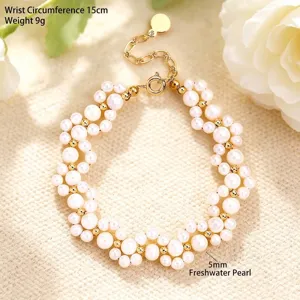 Elegant 14K gold filled cat paw bracelet with high-luster 5mm freshwater pearls