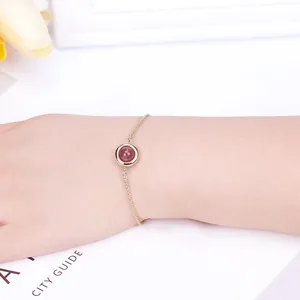 Korean Style Versatile Alloy Bracelet Round Gemstone Strawberry Quartz Amethyst Lapis Lazuli Turquoise Jewelry For Women Daily Accessories