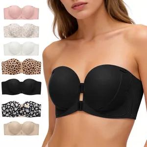 Strapless push up bra front buckle anti slip bandeau bra breathable supportive intimates