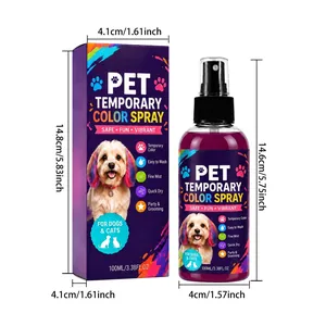 Vista de detalle del frasco de spray de color temporal para mascotas con las dimensiones exactas