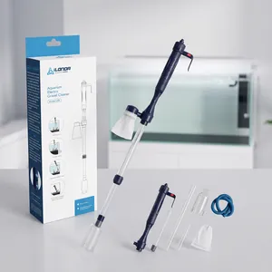 Detailed view of electric aquarium gravel cleaner parts and professional retail packaging box