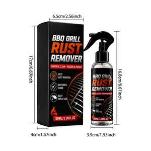 BBQ grill rust remover spray bottle and box dimensions for easy surface cleaning, 100ml.
