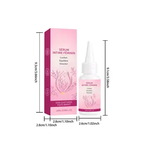 Guide de dimensions détaillées montrant la taille du sérum intime féminin 20ml avec son emballage