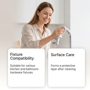 Femme nettoyant un robinet chromé, détail du soin des surfaces