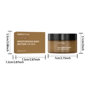 120g Vochtinbrengende Body Butter voor mannen met afmetingen van pot en verpakking