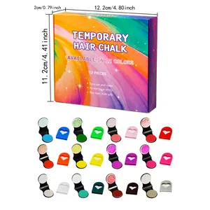 Buntes temporäres Haarkreide-Set mit 12 Farben, Boxabmessungen 12,2 cm x 11,2 cm x 2 cm