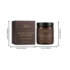 Detailed dimensions of 120g beef tallow face and body moisturizing balm jar and box