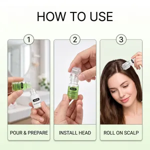 Step-by-step guide for applying hair thickening serum with a roller device