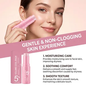 Detail shot of the pink moisturizing balm stick being applied to smooth facial skin.