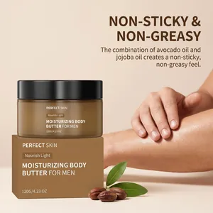Macro-opgave van niet-vette hydraterende body butter voor mannen met avocado- en jojoba-olie.