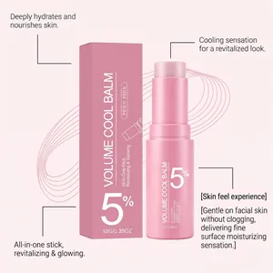 Detailed view of pink Volume Cool Balm stick with revitalizing and cooling skin benefits