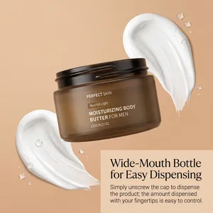 Detail van hydraterende body butter voor mannen in een pot met witte crème textuur