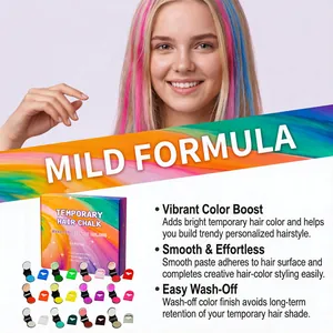 Detailansicht des 12-Farben temporären Haarkreide-Sets mit Fokus auf lebendige Farben und Wäsche