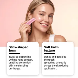 Close-up of hydrating balm stick applied to face for moisturizing effect