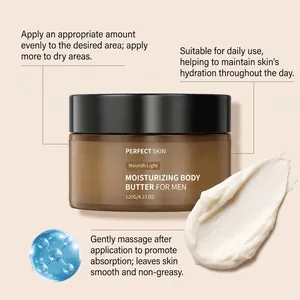 Detail van hydraterende body butter voor mannen met romige textuur en instructies