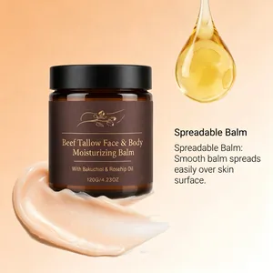 Close-up detail of beef tallow face and body balm texture with Bakuchiol and Rosehip oil