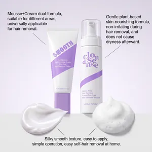 Detailansicht vom sanften Enthaarungscreme und Mousse Set mit Texturbeispielen
