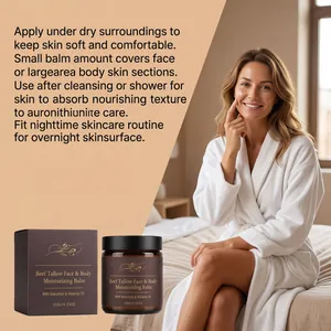 Model applying beef tallow moisturizing balm with bakuchiol in a bedroom setting