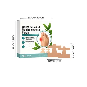 Relief Botanical Bunion Comfort Patch showing product dimensions and 10 pieces packaging box