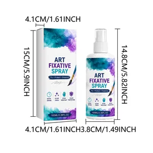 Professional 100ml art fixative spray bottle with packaging box and detailed dimensions