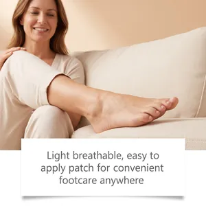Macro detail of a breathable footcare patch applied to the foot for convenient use