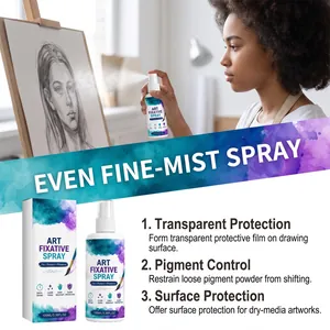 Detailed view of art fixative spray protecting a pencil drawing on a wooden easel