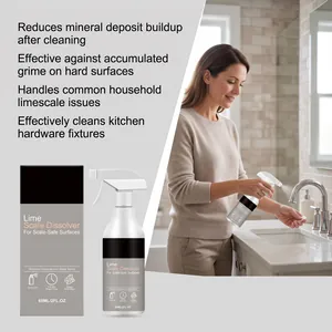 Détail du spray anticalcaire avec démonstration de nettoyage de robinet de bain