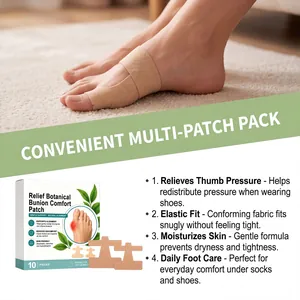 Close-up detail view of breathable elastic bunion relief patch with application and packaging
