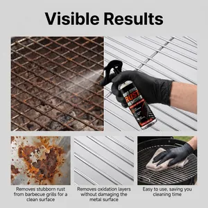 Detail showing BBQ grill rust remover spray effectively cleaning stubborn oxidation