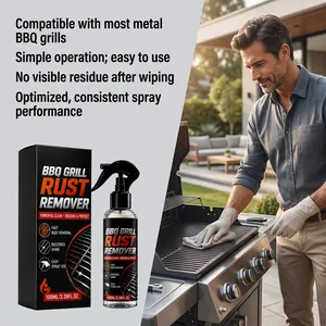 BBQ grill rust remover spray bottle with packaging showing cleaning scene